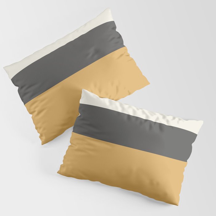 Minimalist Color Block Triple in Muted Mustard Gold, Charcoal, and Cream Beige Pillow Sham Gallery Image 1
