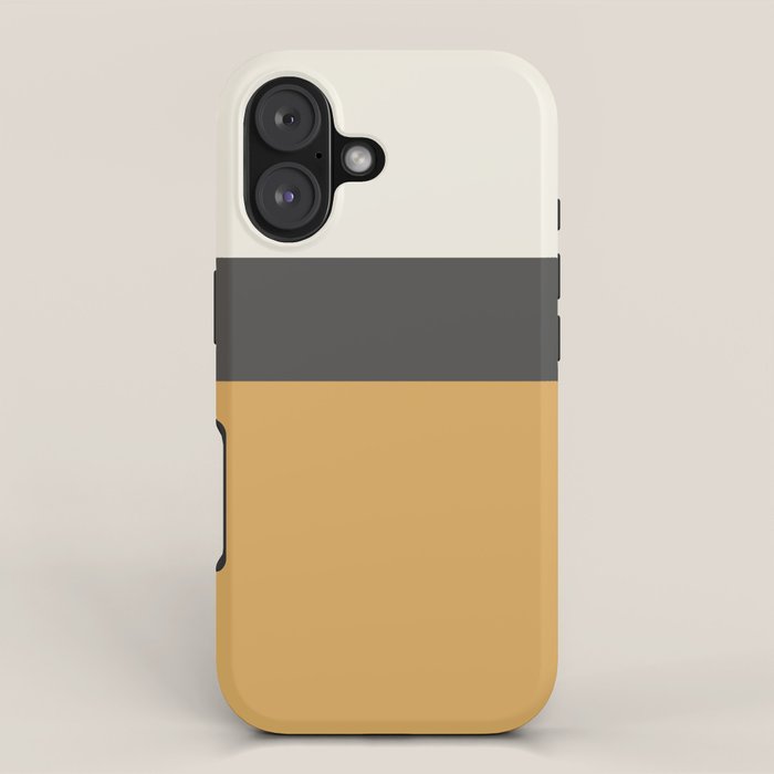 Minimalist Color Block Triple in Muted Mustard Gold, Charcoal, and Cream Beige iPhone Case Gallery Image 1