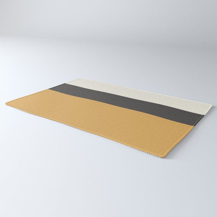 Minimalist Color Block Triple in Muted Mustard Gold, Charcoal, and Cream Beige Rug Gallery Image 3