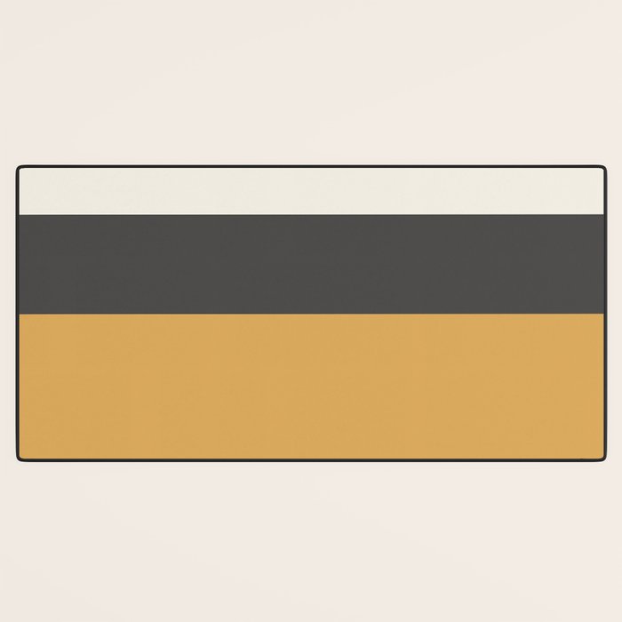 Minimalist Color Block Triple in Muted Mustard Gold, Charcoal, and Cream Beige Desk Mat Gallery Image 3