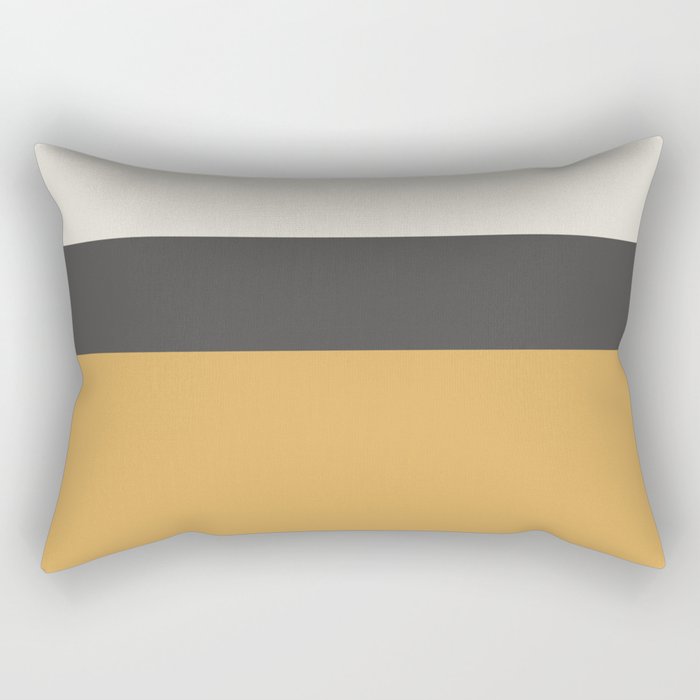 Minimalist Color Block Triple in Muted Mustard Gold, Charcoal, and Cream Beige Rectangular Pillow Gallery Image 2