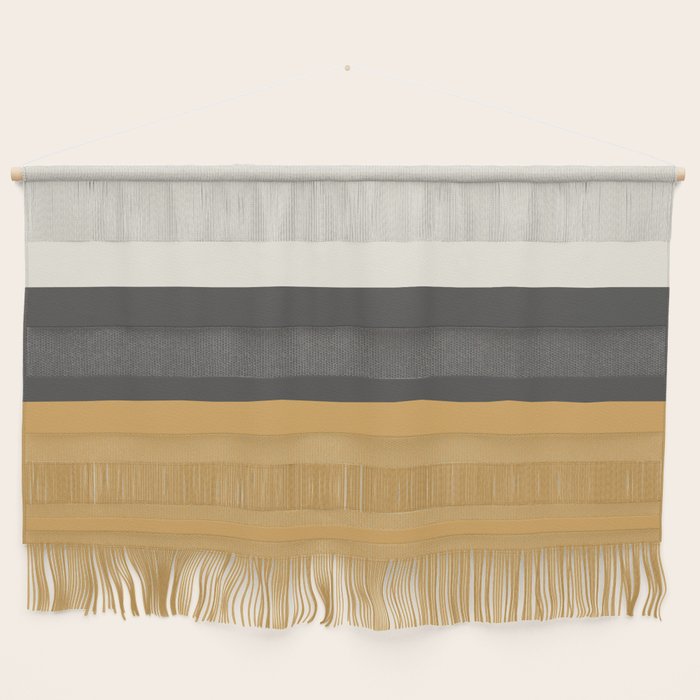 Minimalist Color Block Triple in Muted Mustard Gold, Charcoal, and Cream Beige Wall Hanging Gallery Image 1