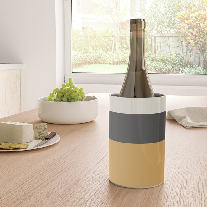 Minimalist Color Block Triple in Muted Mustard Gold, Charcoal, and Cream Beige Wine Chiller Gallery Image 4