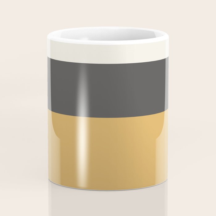 Minimalist Color Block Triple in Muted Mustard Gold, Charcoal, and Cream Beige Coffee Mug Gallery Image 4