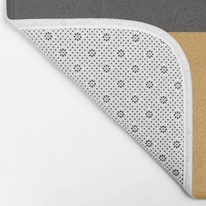 Minimalist Color Block Triple in Muted Mustard Gold, Charcoal, and Cream Beige Bath Mat Gallery Image 2