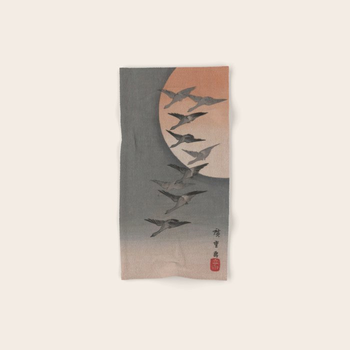 Utagawa Hiroshige Geese Flying under the Full Moon Bath Towel Gallery Image 1