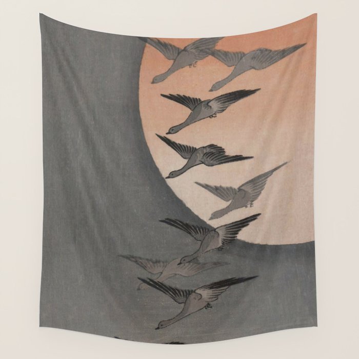 Utagawa Hiroshige Geese Flying under the Full Moon Wall Tapestry Gallery Image 4