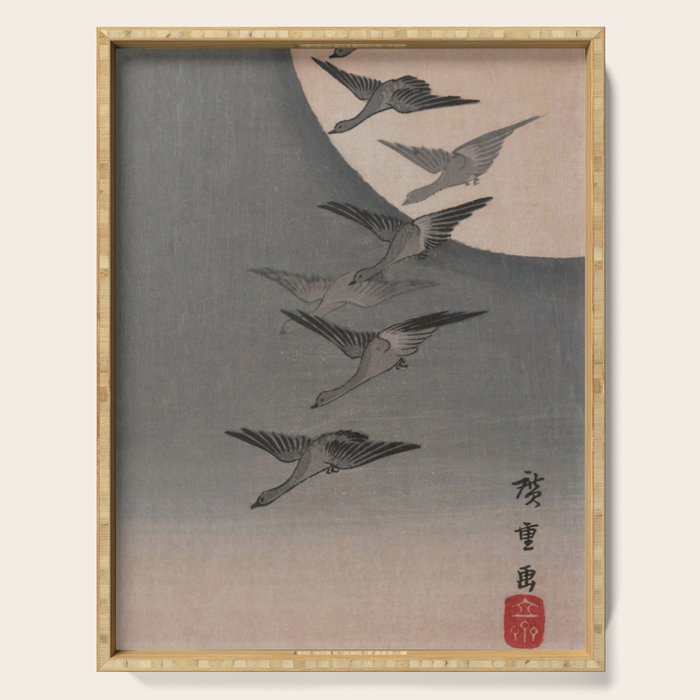 Utagawa Hiroshige Geese Flying under the Full Moon Serving Tray Gallery Image 1