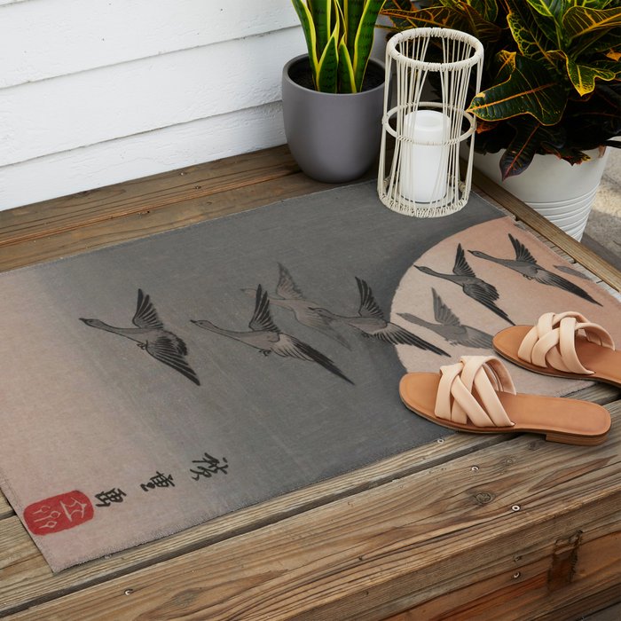 Utagawa Hiroshige Geese Flying under the Full Moon Outdoor Rug Gallery Image 2