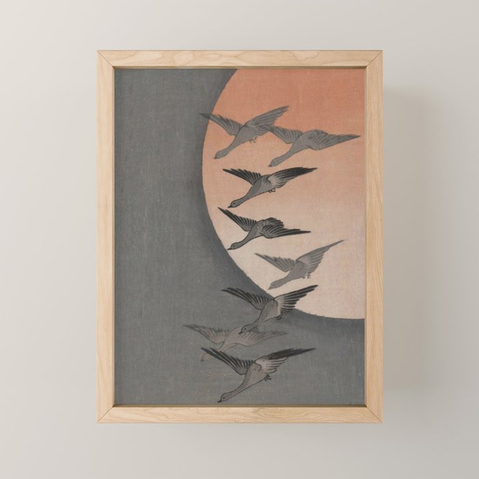 Utagawa Hiroshige Geese Flying under the Full Moon Mini Art Print Gallery Image 1