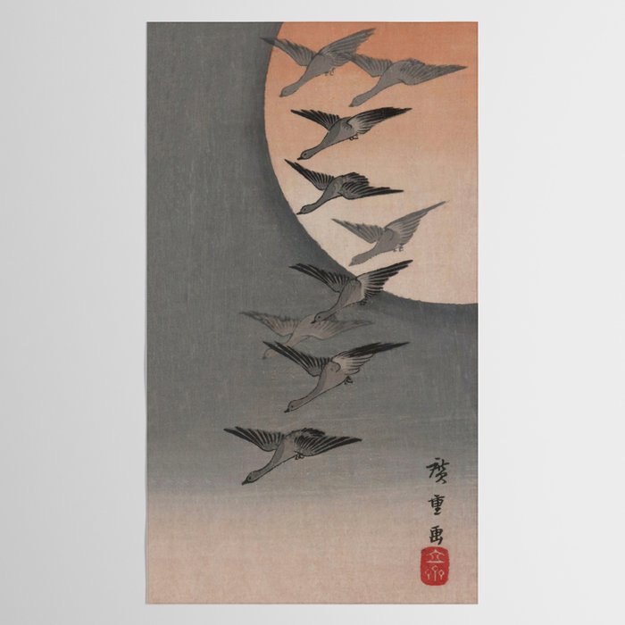 Utagawa Hiroshige Geese Flying under the Full Moon Tablecloth Gallery Image 2