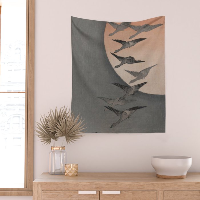 Utagawa Hiroshige Geese Flying under the Full Moon Wall Tapestry Gallery Image 2