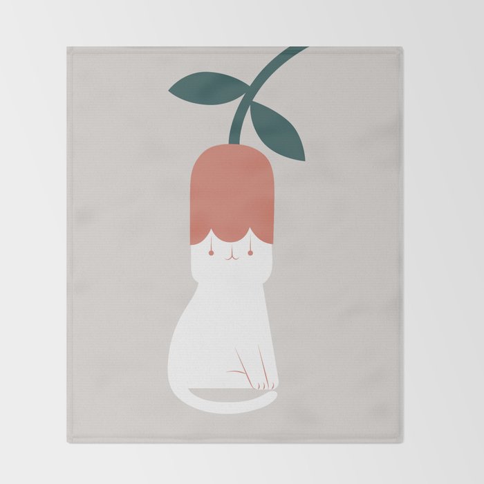 Cat and Plants: Flower Fragrance  Throw Blanket Gallery Image 2