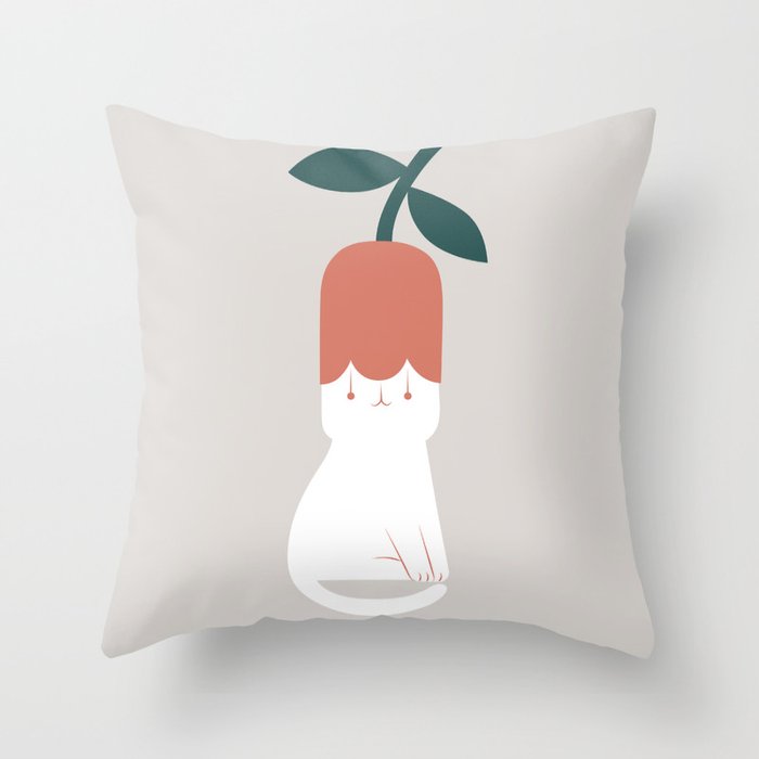 Cat and Plants: Flower Fragrance  Throw Pillow Gallery Image 6