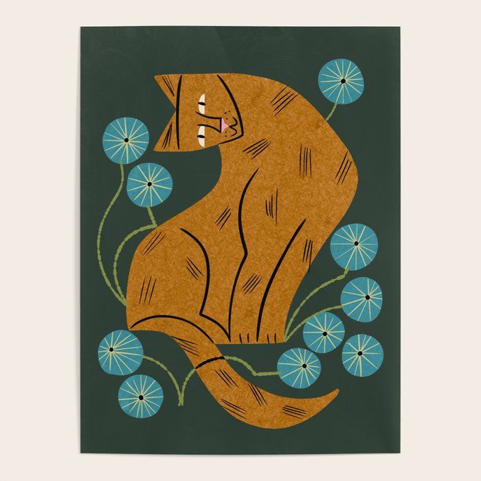 Playful Tabby and Blue Flowers Poster Gallery Image 4