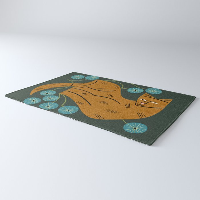 Playful Tabby and Blue Flowers Rug Gallery Image 3