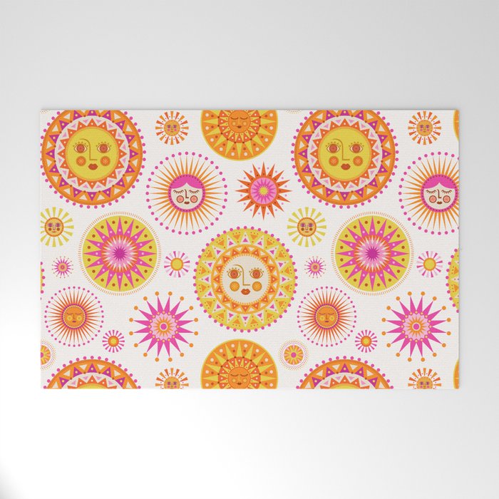 Retro Suns - Pink and Yellow Welcome Mat Gallery Image 1