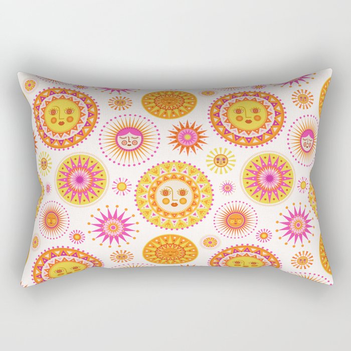 Retro Suns - Pink and Yellow Rectangular Pillow Gallery Image 1