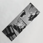 Dalí Atomicus, Salvador Dali painting with flying cats and water spurts surrealism / surrealist black and white photograph / photography by Philippe Halsman Yoga Mat Gallery Image 1