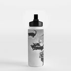 Dalí Atomicus, Salvador Dali painting with flying cats and water spurts surrealism / surrealist black and white photograph / photography by Philippe Halsman Water Bottle Gallery Image 2