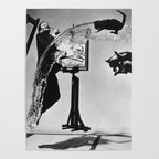 Dalí Atomicus, Salvador Dali painting with flying cats and water spurts surrealism / surrealist black and white photograph / photography by Philippe Halsman Poster Gallery Image 4