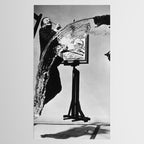 Dalí Atomicus, Salvador Dali painting with flying cats and water spurts surrealism / surrealist black and white photograph / photography by Philippe Halsman Tablecloth Gallery Image 2