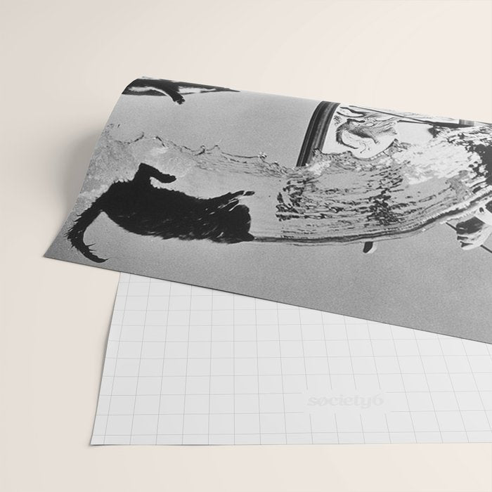 Dalí Atomicus, Salvador Dali painting with flying cats and water spurts surrealism / surrealist black and white photograph / photography by Philippe Halsman Wrapping Paper Gallery Image 2