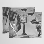 Dalí Atomicus, Salvador Dali painting with flying cats and water spurts surrealism / surrealist black and white photograph / photography by Philippe Halsman Placemat Gallery Image 1