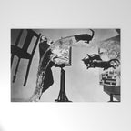 Dalí Atomicus, Salvador Dali painting with flying cats and water spurts surrealism / surrealist black and white photograph / photography by Philippe Halsman Welcome Mat Gallery Image 1