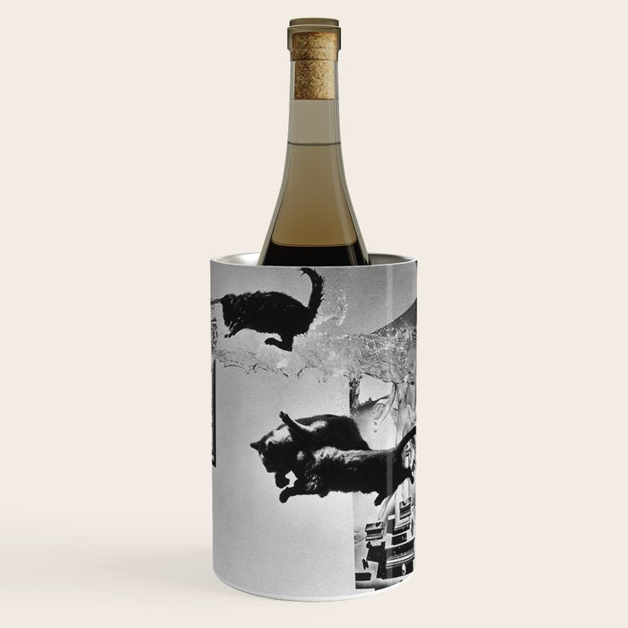 Dalí Atomicus, Salvador Dali painting with flying cats and water spurts surrealism / surrealist black and white photograph / photography by Philippe Halsman Wine Chiller Gallery Image 3