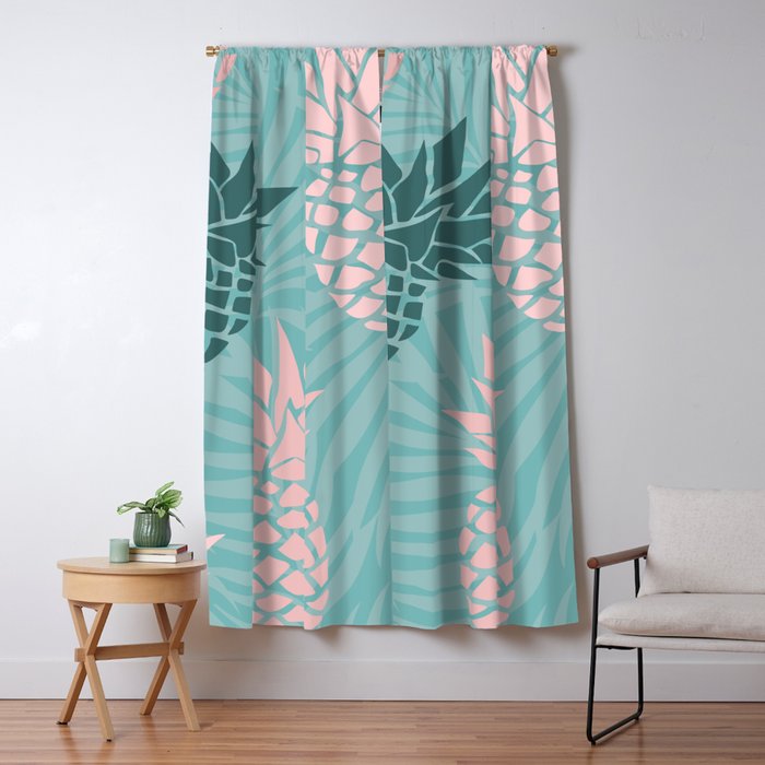 Summer, Pineapple Art, Pink, Turquoise, Teal Window Curtain Gallery Image 5