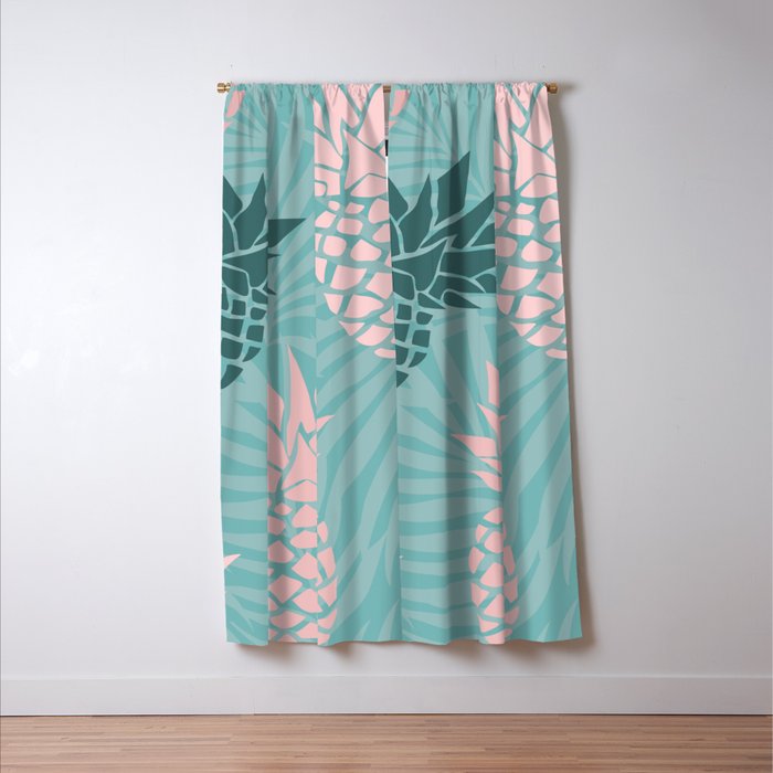 Summer, Pineapple Art, Pink, Turquoise, Teal Window Curtain Gallery Image 3