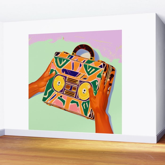 A Suitcase Full of Memories, Retro Cassette Music Mix Tape, Vintage Concept Eclectic Hands Bags Fashion Bohemian Painting Wall Mural Gallery Image 2