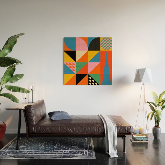Geometric abstraction in colorful shapes   Wood Wall Art Gallery Image 2