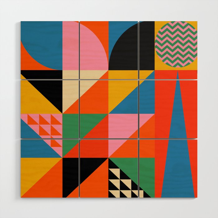 Geometric abstraction in colorful shapes   Wood Wall Art Gallery Image 1