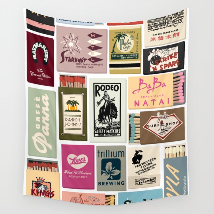 Vintage Matchbook Collage Art Print Wall Tapestry Gallery Image 4
