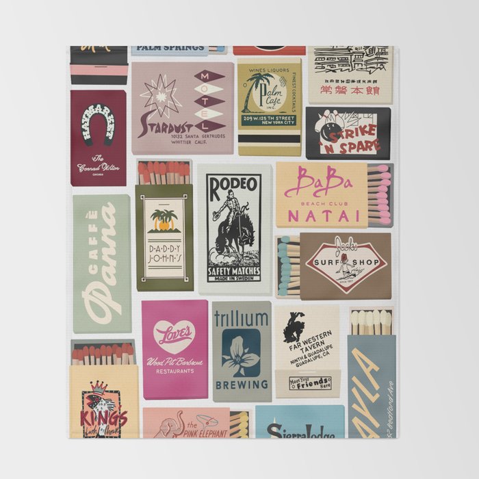 Vintage Matchbook Collage Art Print Throw Blanket Gallery Image 2