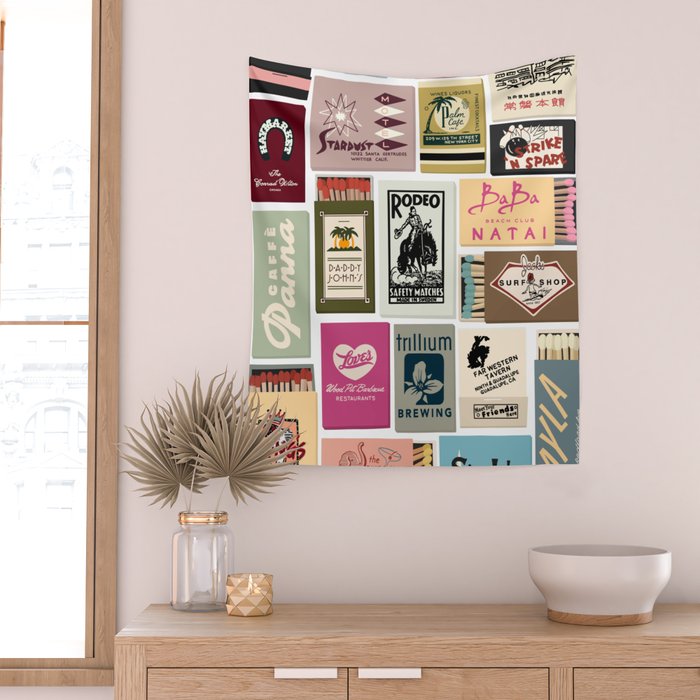 Vintage Matchbook Collage Art Print Wall Tapestry Gallery Image 2