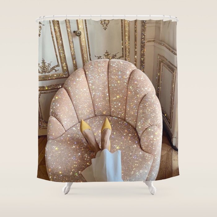 THE WEEKEND | glitter collage artwork by Yana Potter aesthetic | charm| shoes | shiny Shower Curtain Gallery Image 1