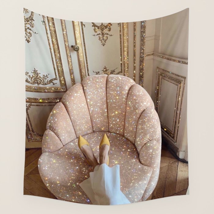 THE WEEKEND | glitter collage artwork by Yana Potter aesthetic | charm| shoes | shiny Wall Tapestry Gallery Image 4