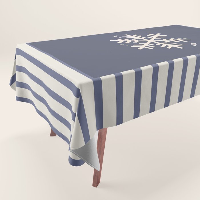 Snowflake Blue Striped Tablecloth Gallery Image 1