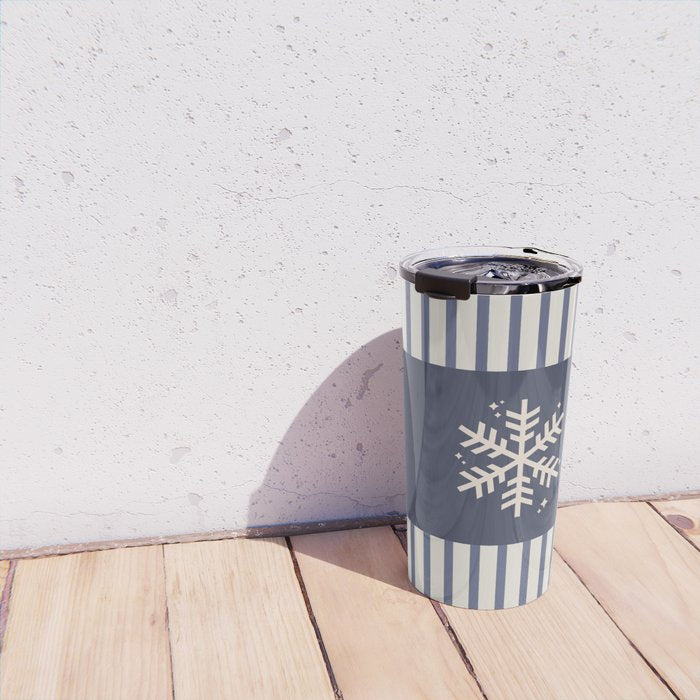 Snowflake Blue Striped Travel Mug Gallery Image 4