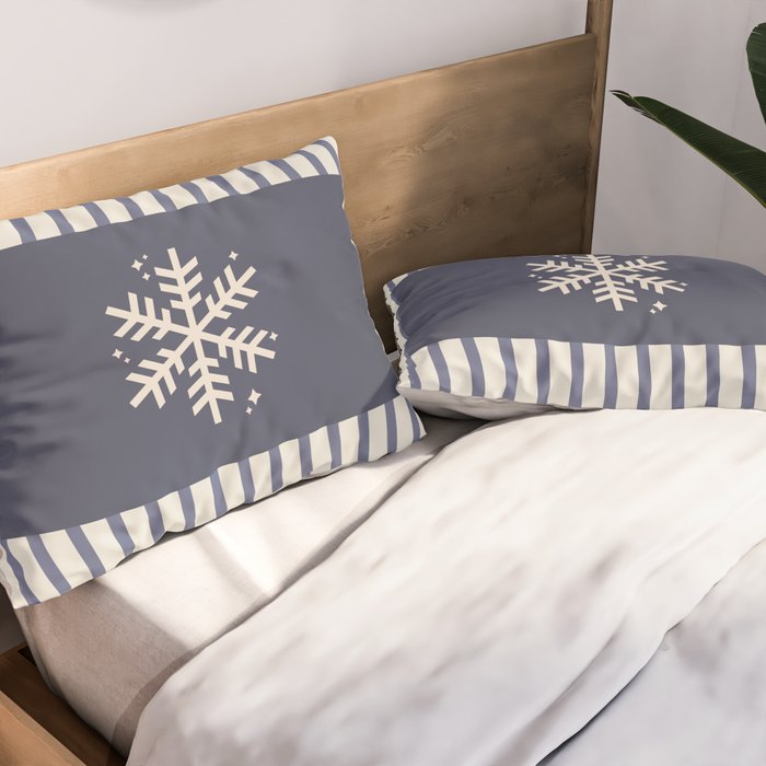 Snowflake Blue Striped Pillow Sham Gallery Image 2