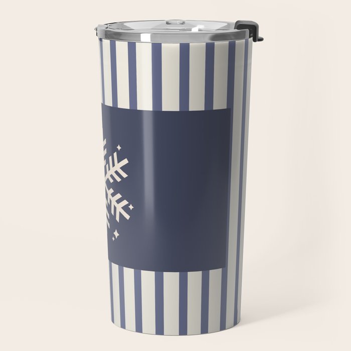 Snowflake Blue Striped Travel Mug Gallery Image 2