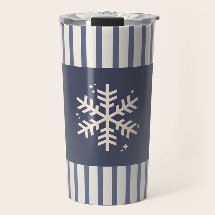 Snowflake Blue Striped Travel Mug Gallery Image 1