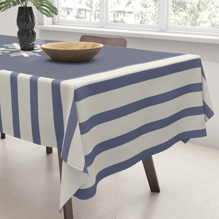 Snowflake Blue Striped Tablecloth Gallery Image 3