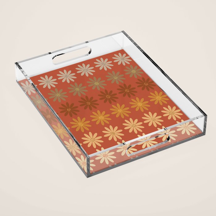 Ombre Abstract Daisies on Mandarin Orange Acrylic Tray Gallery Image 1
