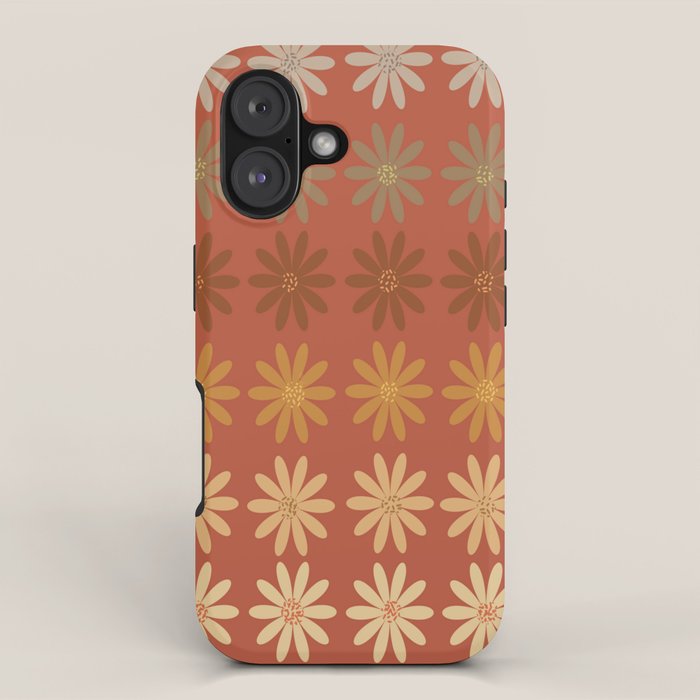Ombre Abstract Daisies on Mandarin Orange iPhone Case Gallery Image 1