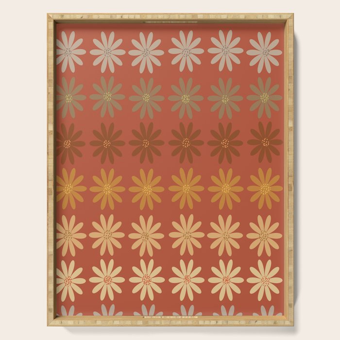 Ombre Abstract Daisies on Mandarin Orange Serving Tray Gallery Image 1