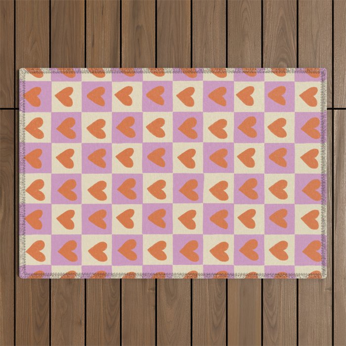 Checker red hearts  Outdoor Rug Gallery Image 1